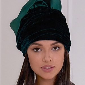 Dark emerald turban hat hijab combined of silk and velvet