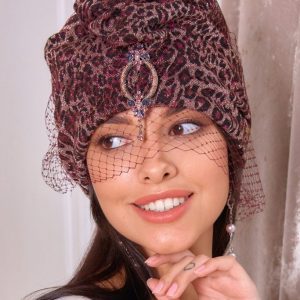 Turban hat hijab of leopard jersey with veil