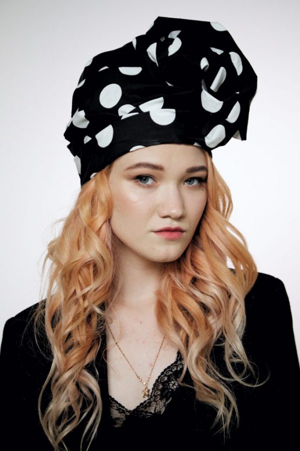 D&G black cotton turban hat hijab with white polka dot