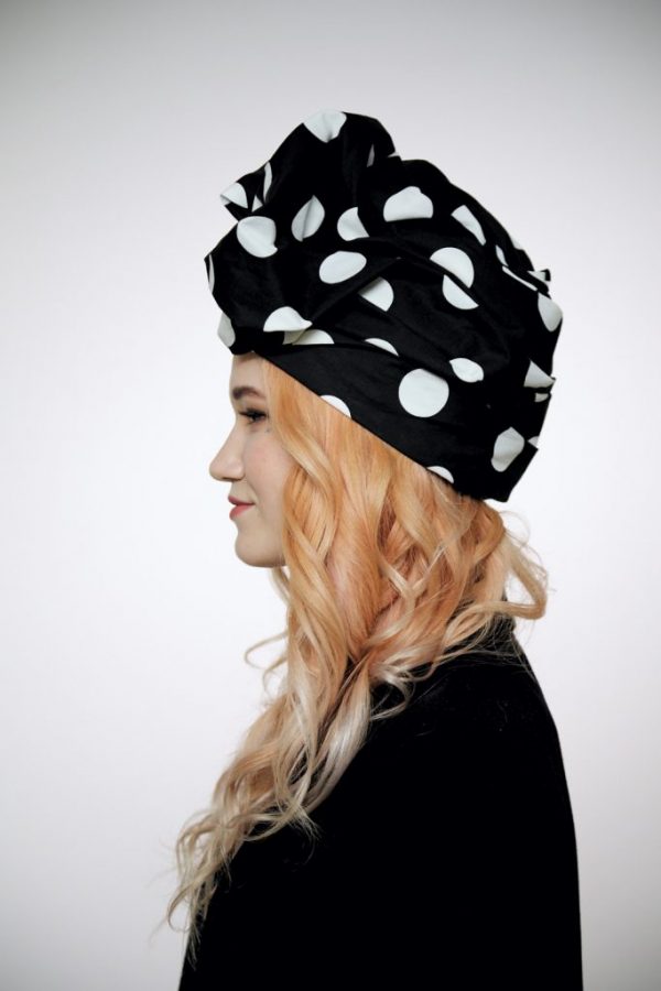 D&G black cotton turban hat hijab with white polka dot