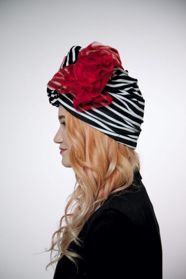 Striped convertible black-white turban hijab hat