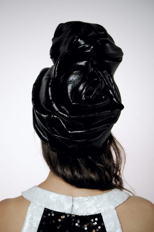 Black silk shine "vinyl" turban hat hijab