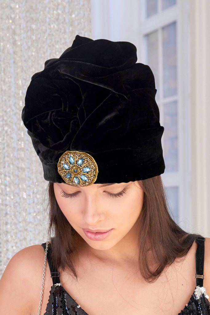 small embroidery black velvet turban hat hijab