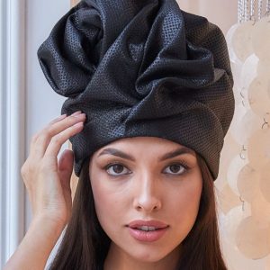 Turban hat hijab of black textured silk