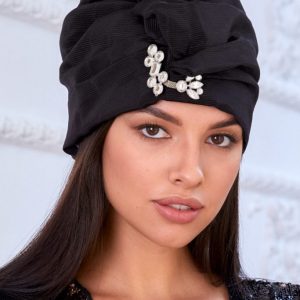 Turban hat hijab of black viscose with crystals