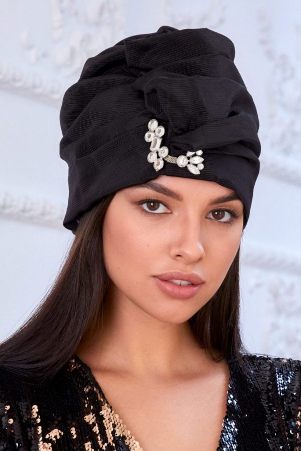 Turban hat hijab of black viscose with crystals