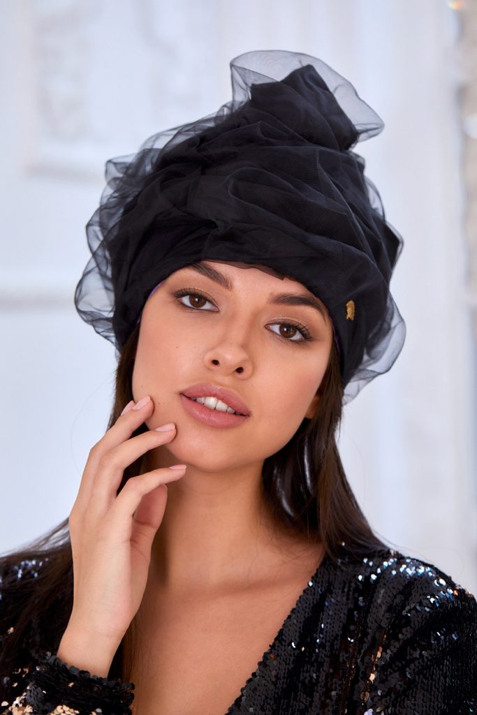 Turban hat hijab of silk taffeta and fatin