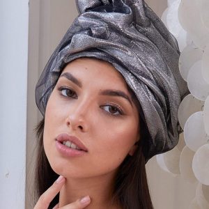 Turban hat hijab of silk taffeta with lurex and fatin