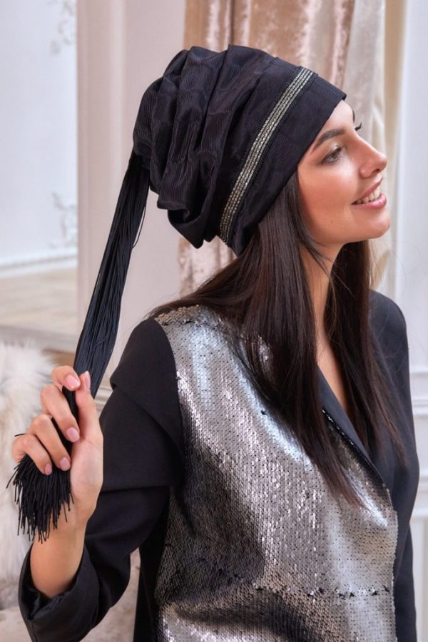 Turban hat hijab with tail and silver trim