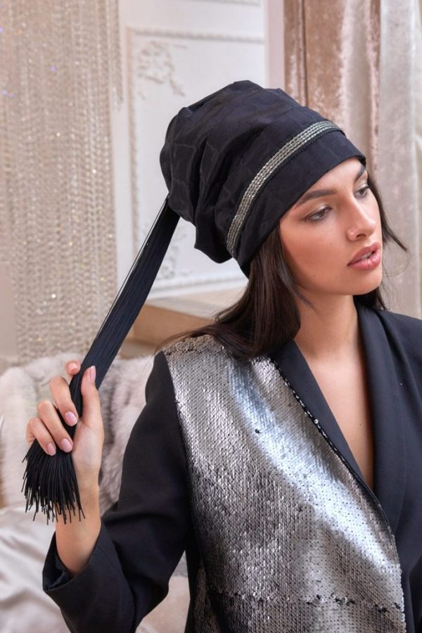 Turban hat hijab with tail and silver trim