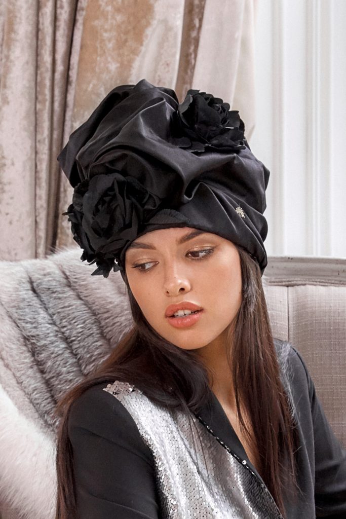 turban hat hijab with black roses